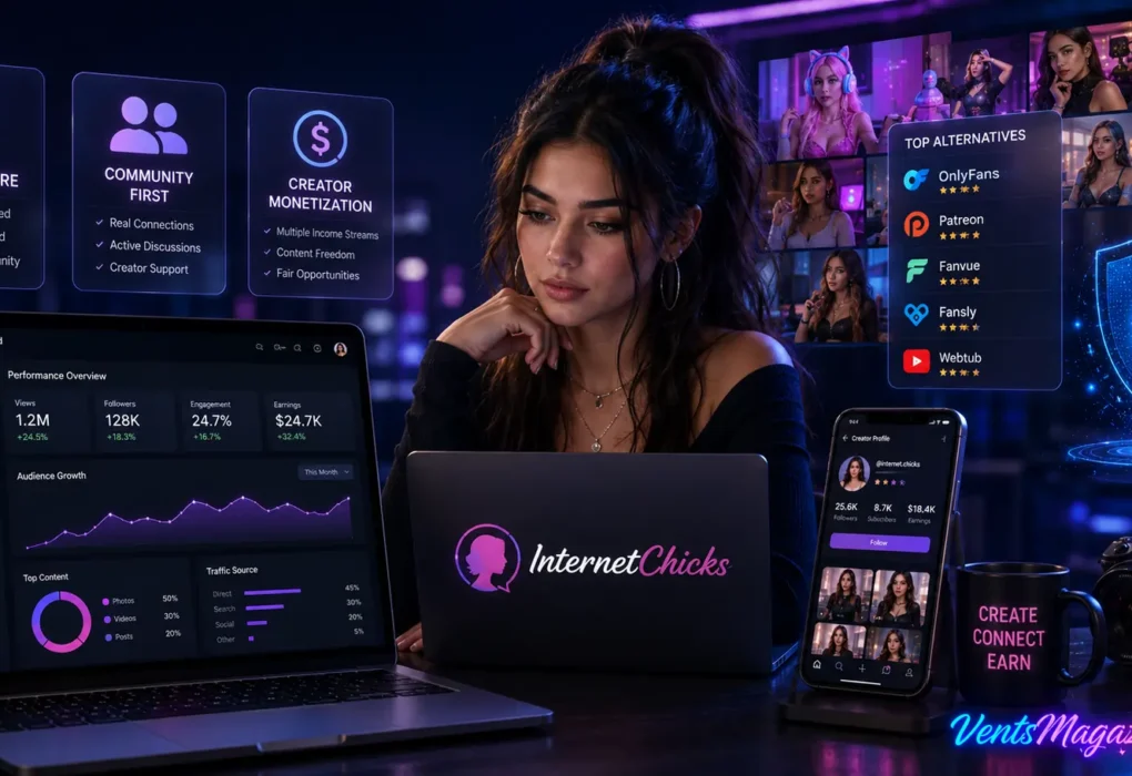 Internet Chicks creator platform review featuring creator analytics, community tools, safety features, and alternative platforms.