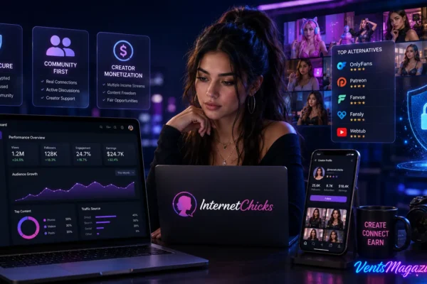 Internet Chicks creator platform review featuring creator analytics, community tools, safety features, and alternative platforms.